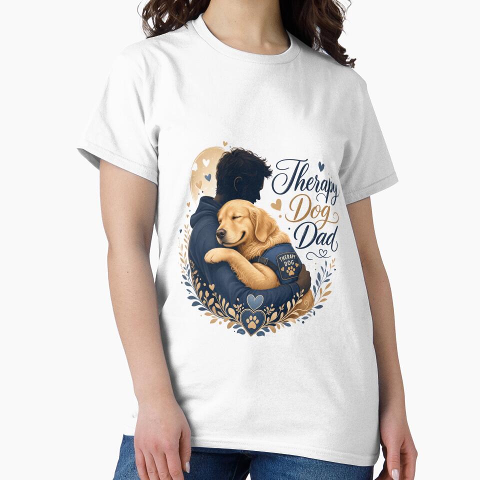 Therapy Dog Dad Golden Retriever Emotional Support Kawaii T-Shirt by Ashley critters