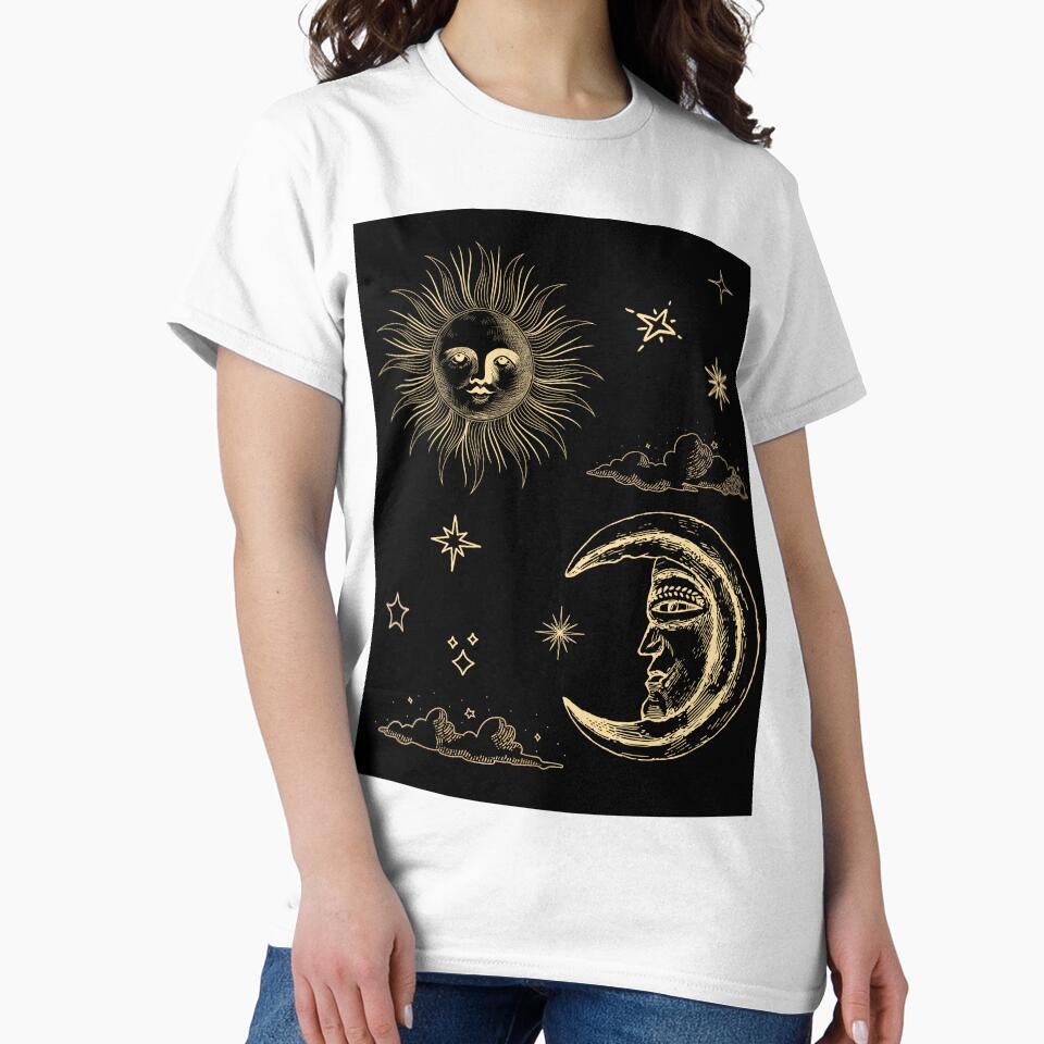 sun and moon celestial trendy line art by cutecrazytshirt