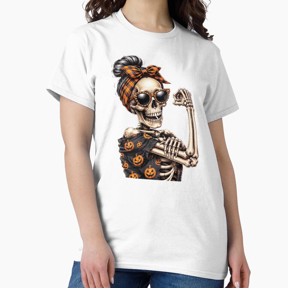 Funny Skeleton Girl Halloween Pumpkin Sunglasses Spooky Vibes by Aniverlia