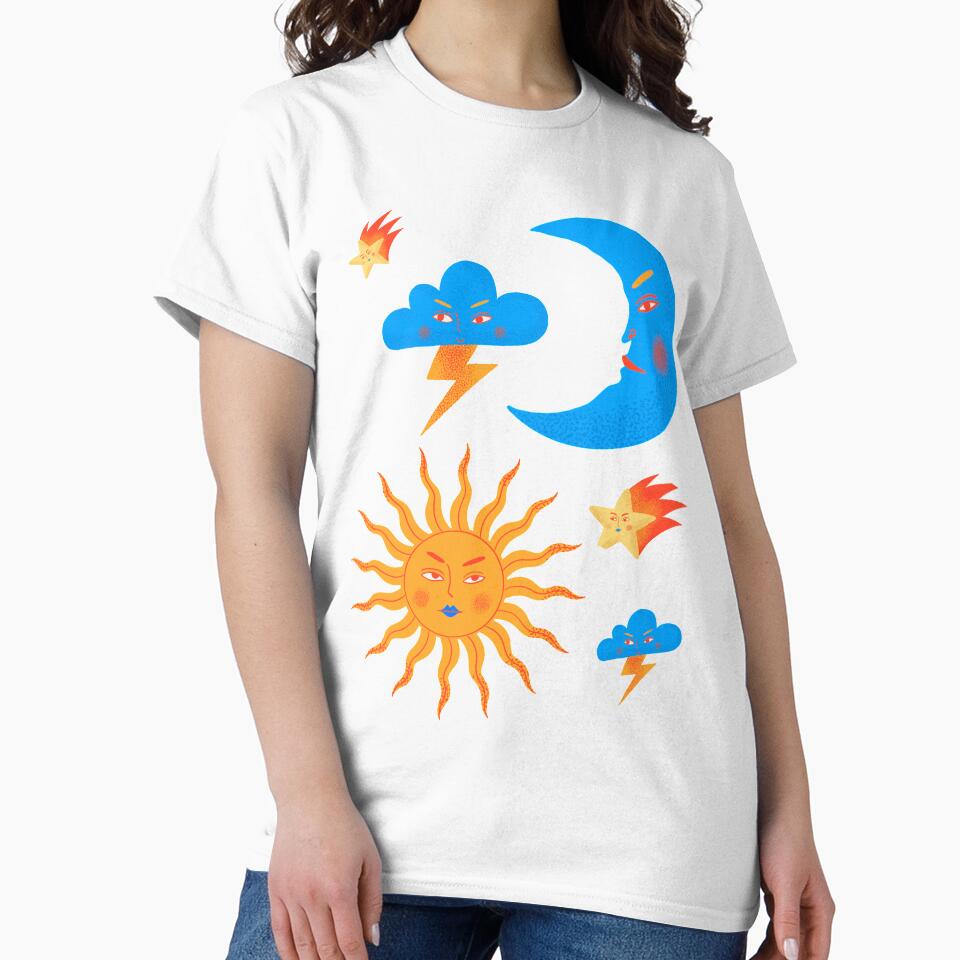 sun and moon celestial contemporary art by cutecrazytshirt
