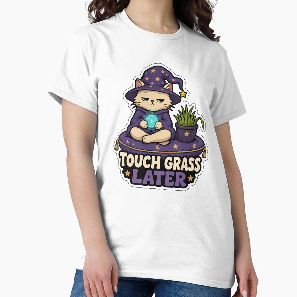 Touch Grass Later Cozy Cat Wizard Gamer Cat by danielstirling