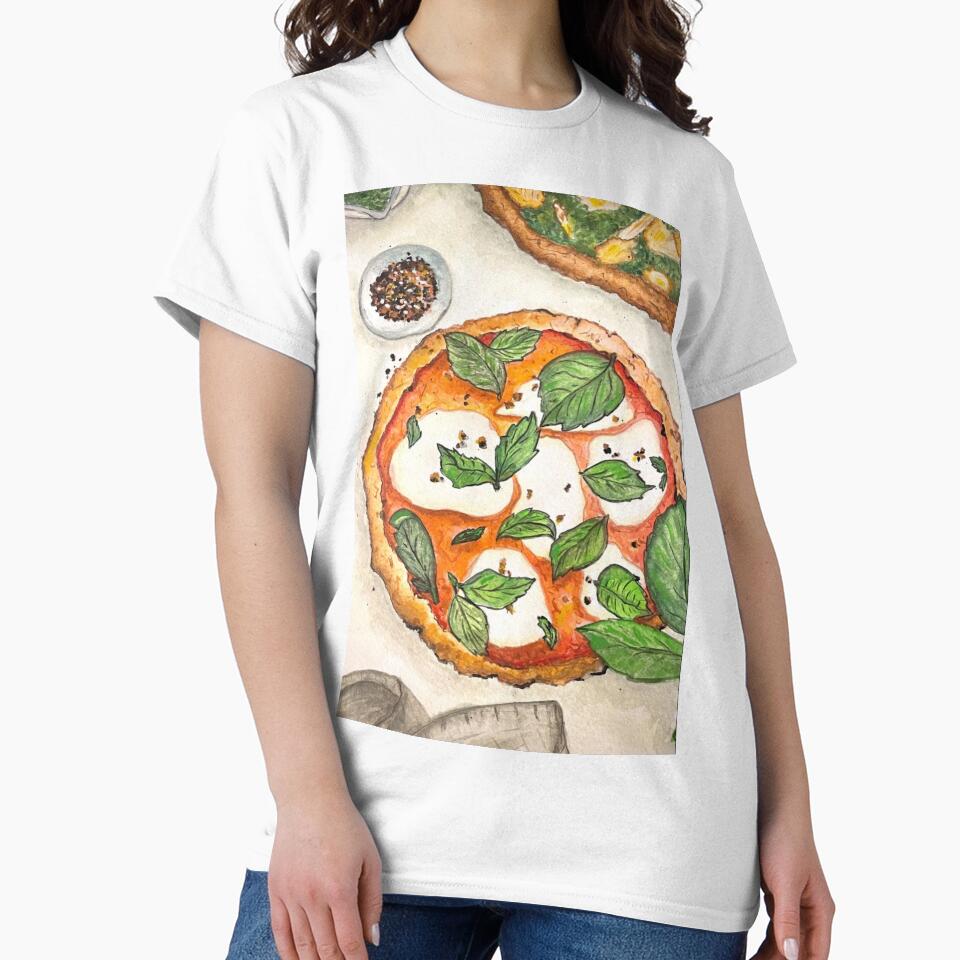 Italian food, pizza, art, kitchen, food lover, margherita, basil, gourmet, pizza lover, cute by peachcakecanvas