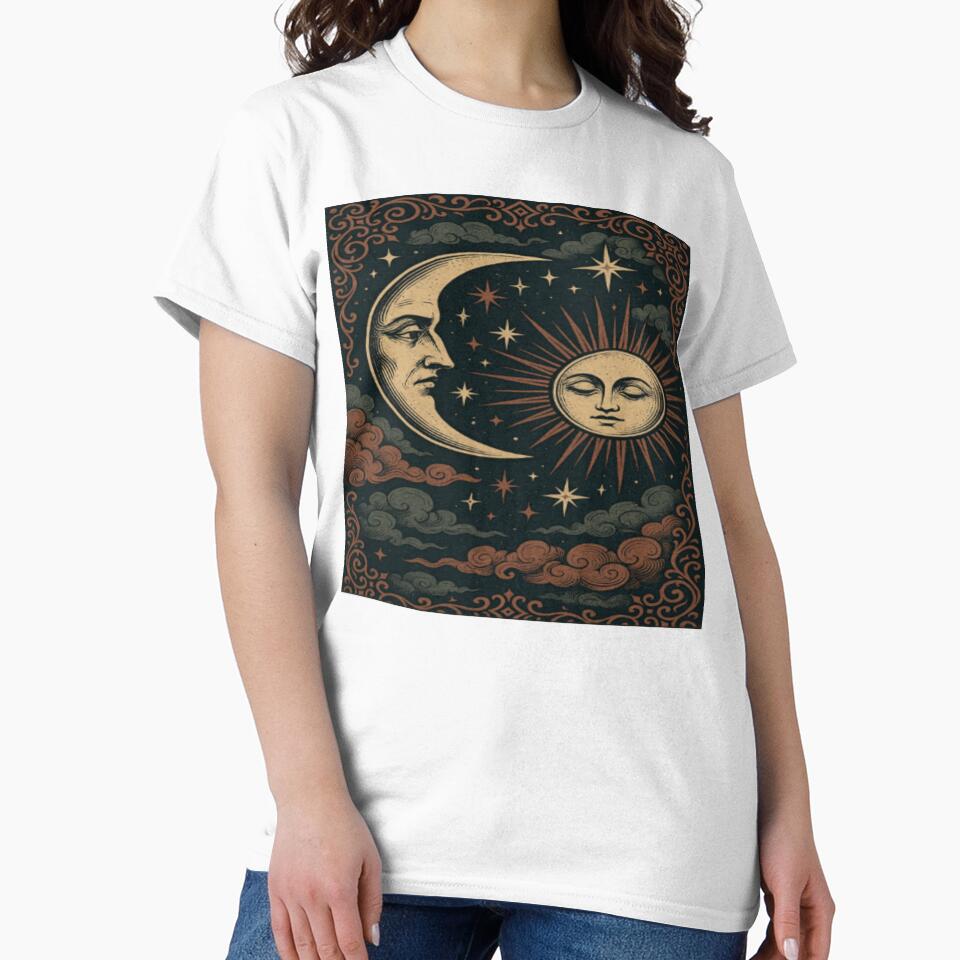 Mystic Harmony: Celestial Moon & Sun in Retro Gothic Style by Witty Moon