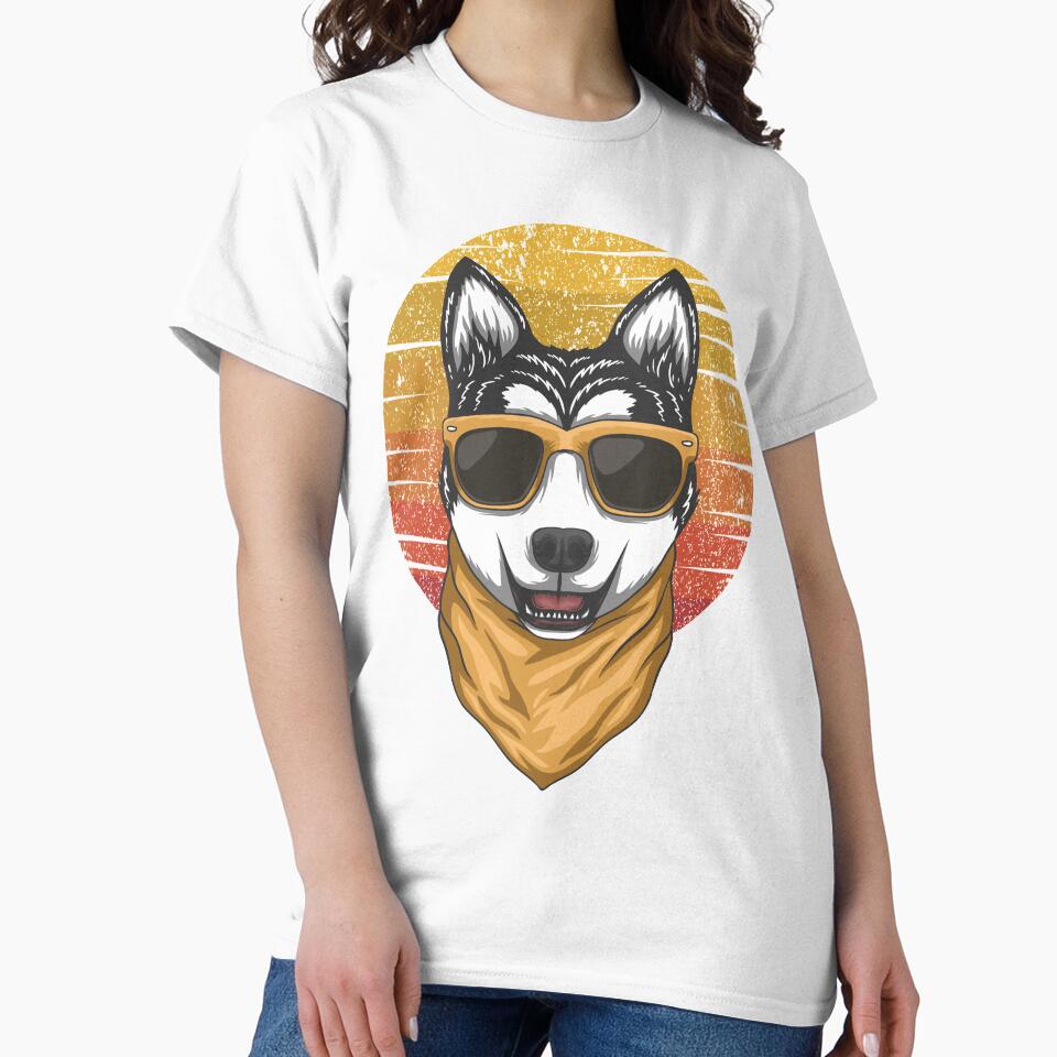Husky sunset retro vector by sevenforArt
