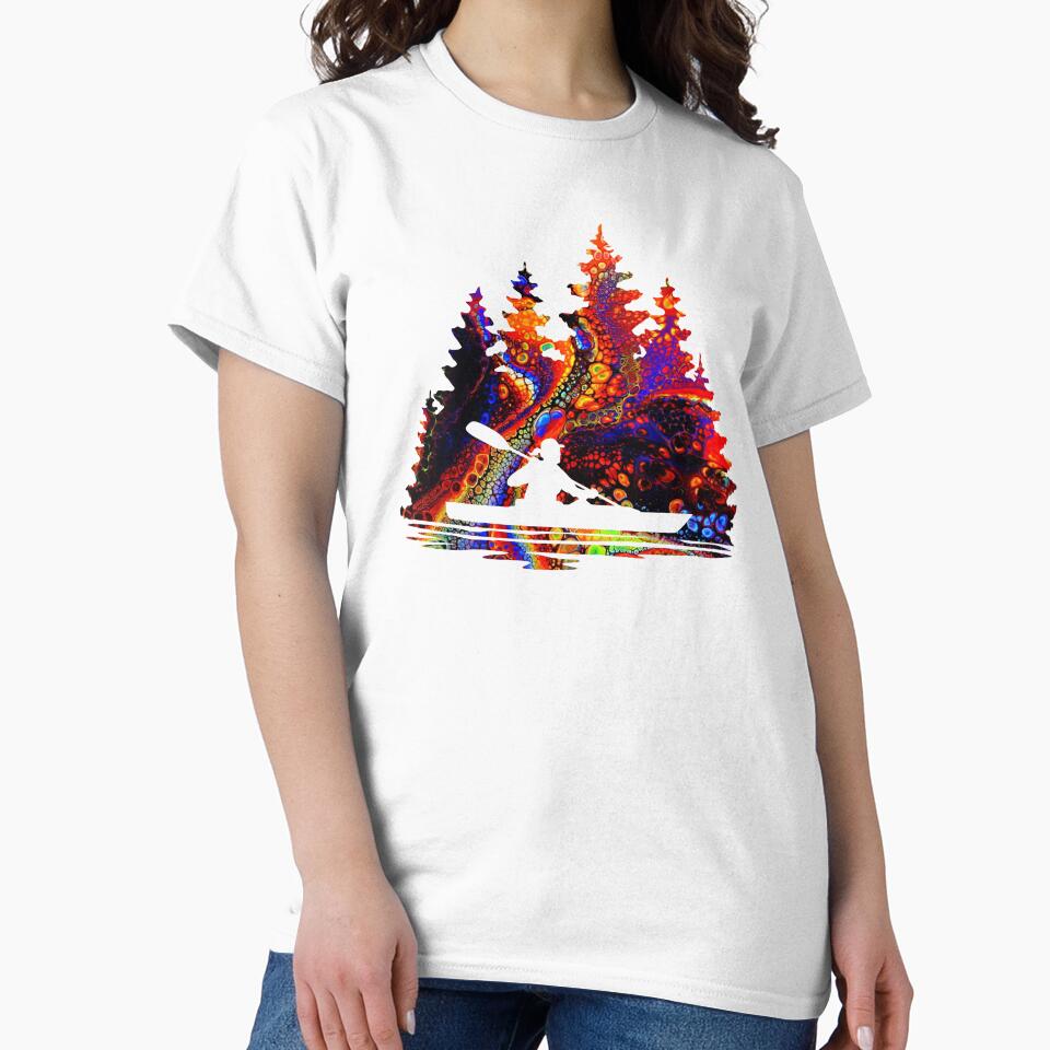 Silhouette of a Girl Kayaking - Abstract Rainbow Marble Pattern by Sam Morrison