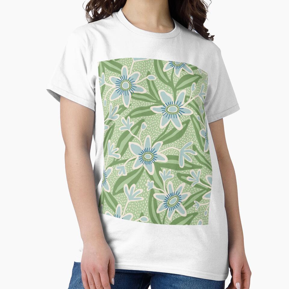 Abstract passiflora flowers in green by Illustrated by Nat