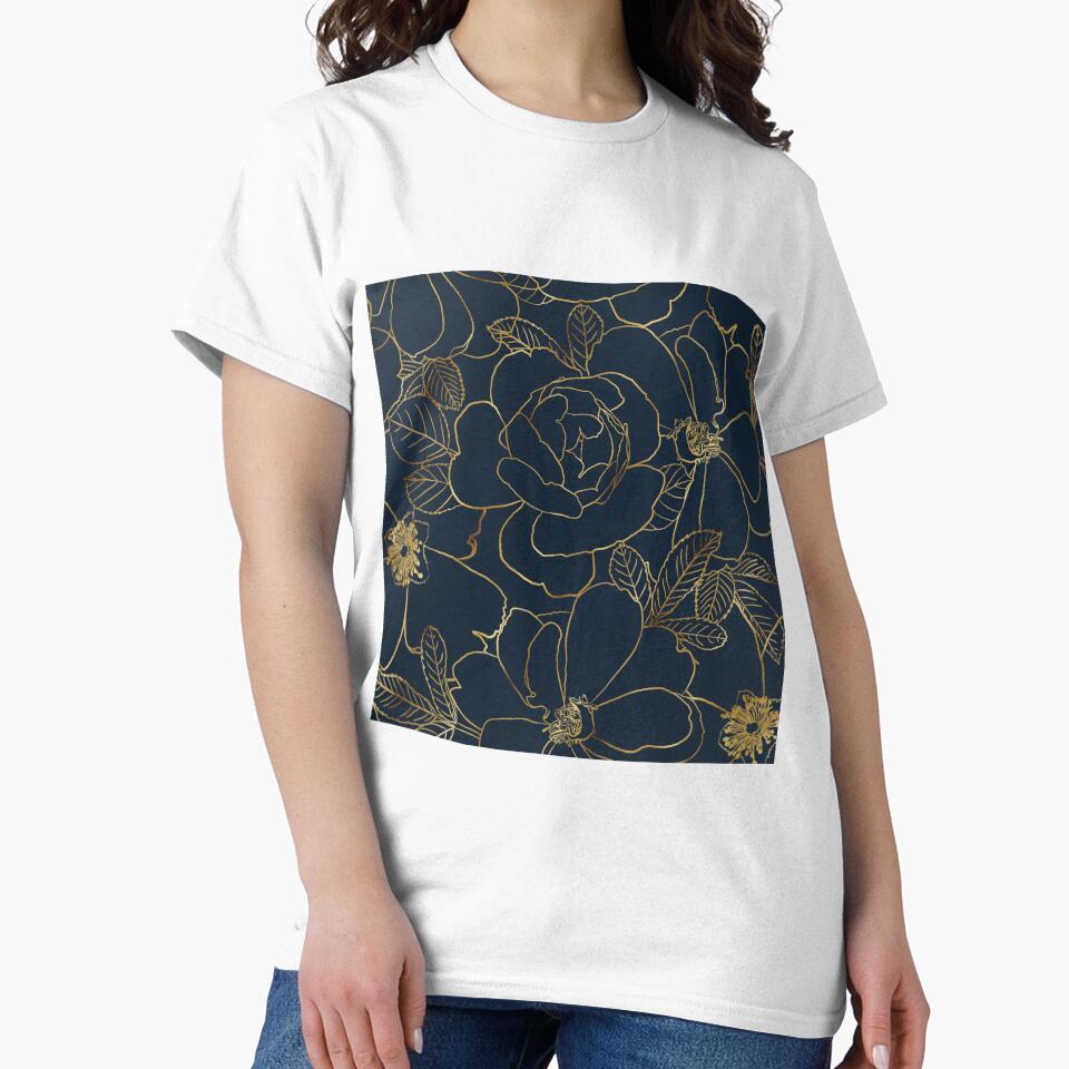 Elegant Blue Gold Roses Floral by NdesignTrend