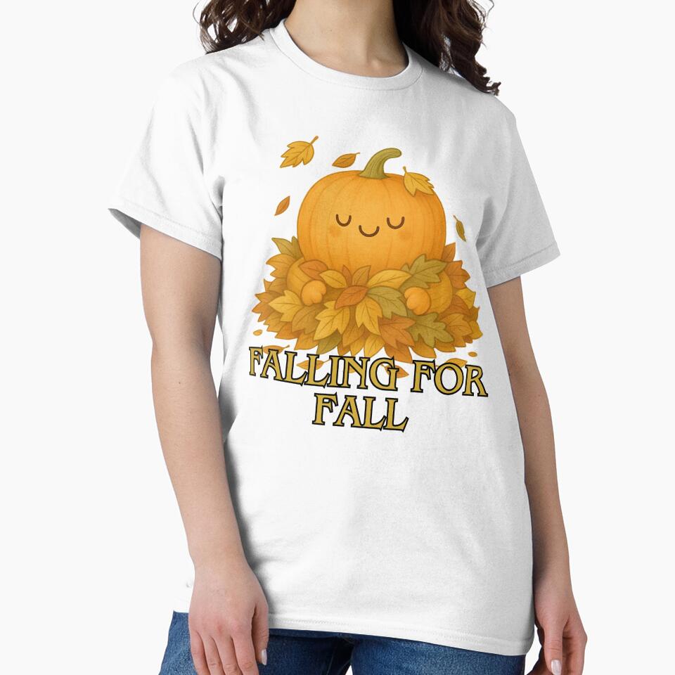 Falling for Fall – Cute Pumpkin in Autumn Leaves | Cozy Fall Illustration by FusionTeeDesign