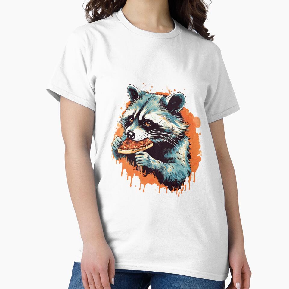 Raccoon eats pizza by Wanutcha Manochai