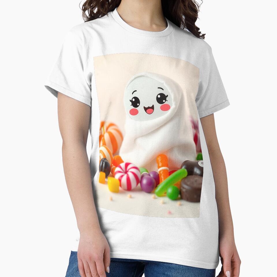 Adorable Ghost Surrounded by Candy | Sweet Kawaii Halloween Design by ArmaanArts