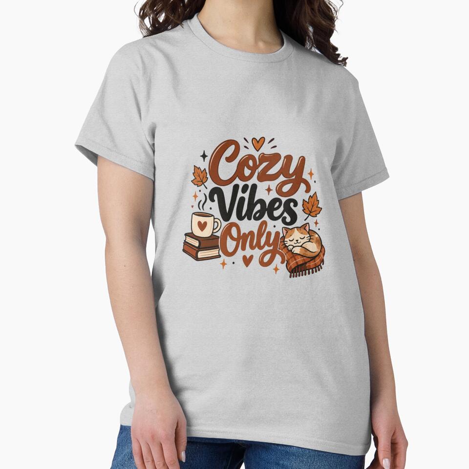 Cozy Vibes Only – Cute Autumn Cat, Coffee & Books Fall Aesthetic by Sanika arts