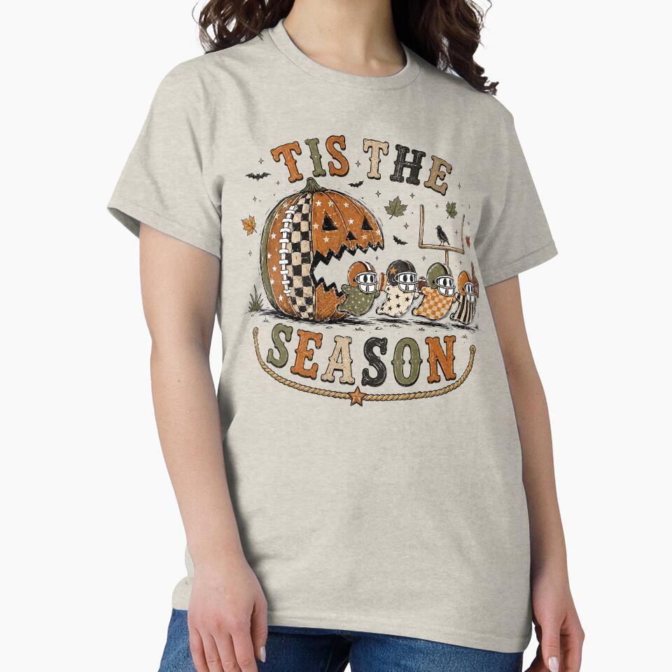 Tis the Season Football Halloween Pumpkin Ghosts Fall Sports Spooky by CatiaStudioArt
