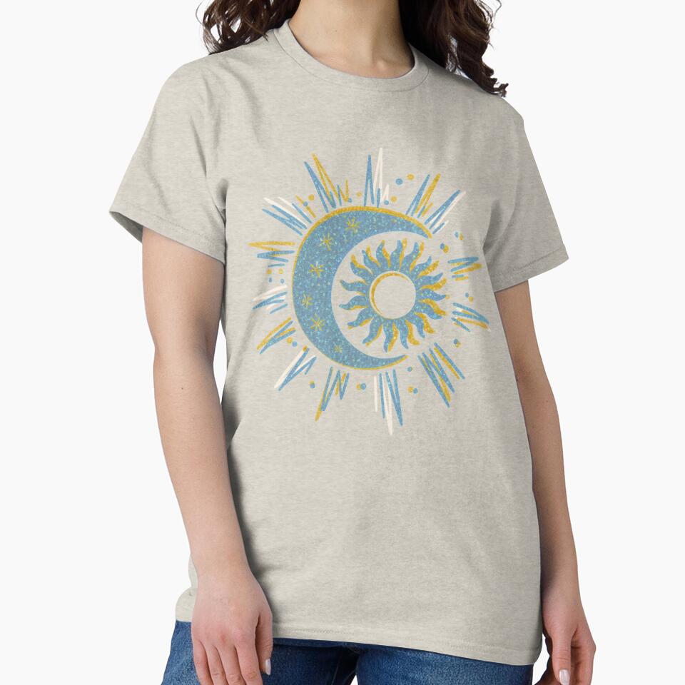 Celestial Sun and Moon – Blue Gold Cosmic Boho Design by M22--
