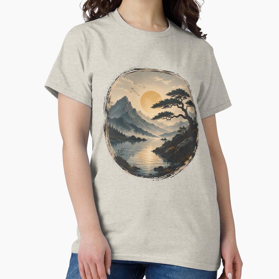 Serene Mountain Lake Landscape Premium Mindfulness Nature T-Shirt by dytf79