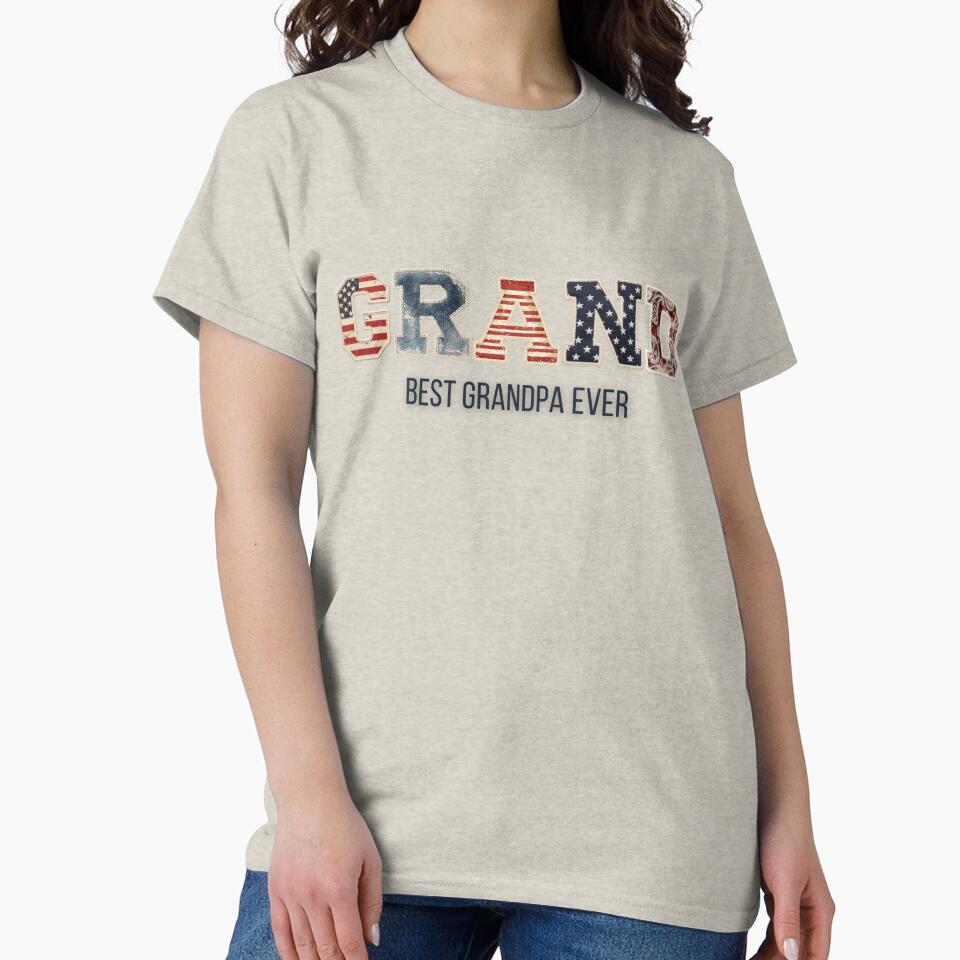 Best Grandpa Ever Shirt Americana Patriotic Patchwork Fathers Day 4th July Gift Tee by Panom Suavichien