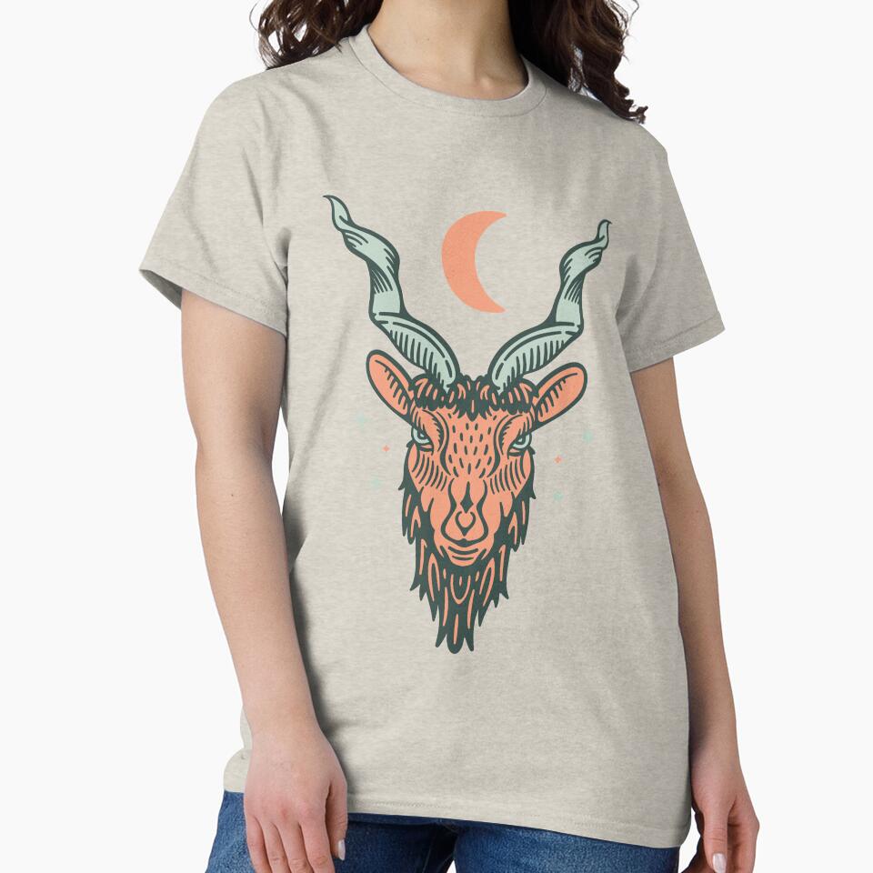 Celestial Goat – Twisted Horn Ram with Moon & Stars by Big-G-Clothing