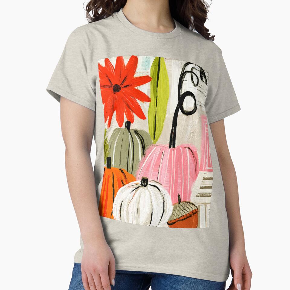 Colorful Autumn Pumpkins, Leaves and Acorns with Bold Shapes and Festive Seasonal Patterns by OlfactoART Studio