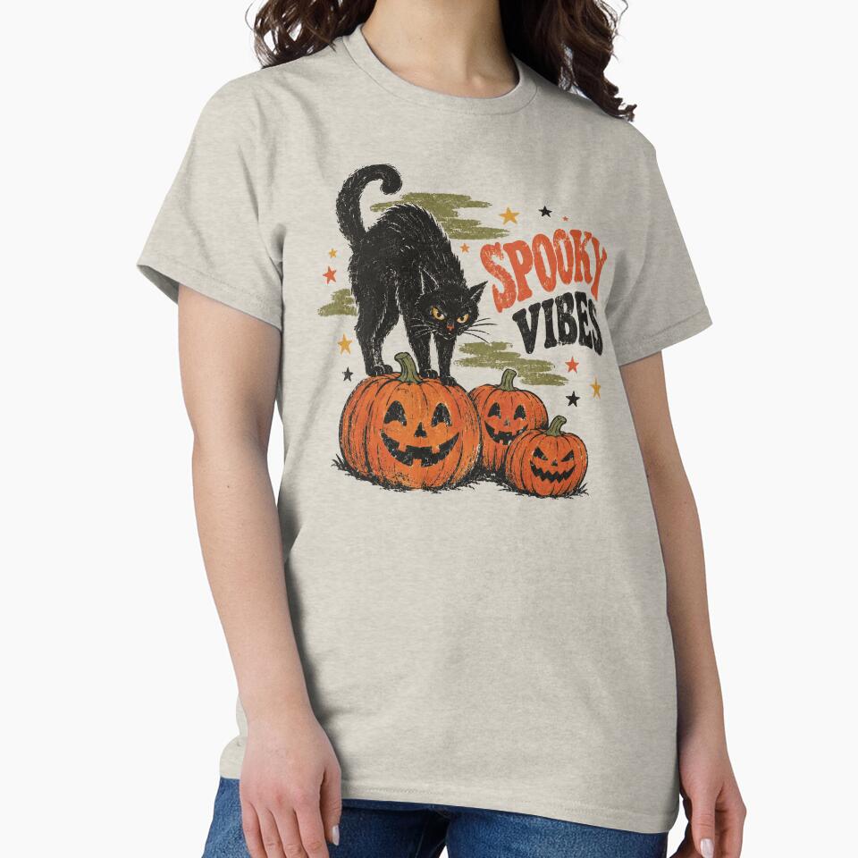Spooky Vibes Halloween Black Cat, Pumpkin Season by HokutoKaiStore