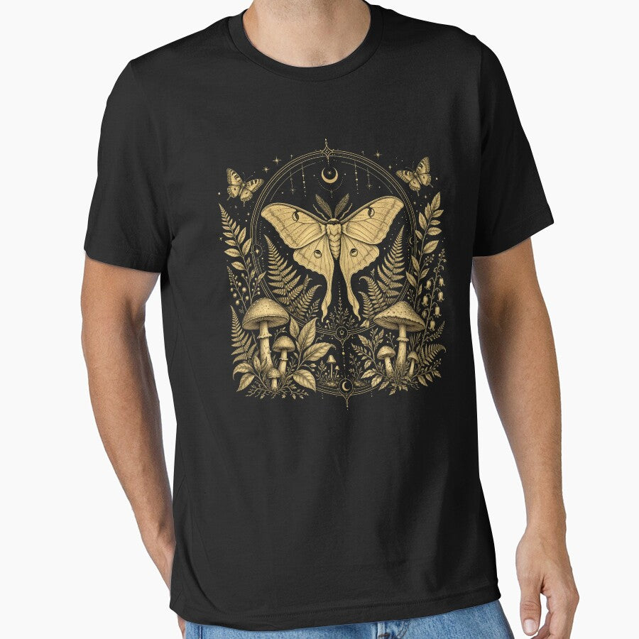 Celestial Gold Luna Moth Botanical Mushroom Aesthetic by CF_VintageDesign