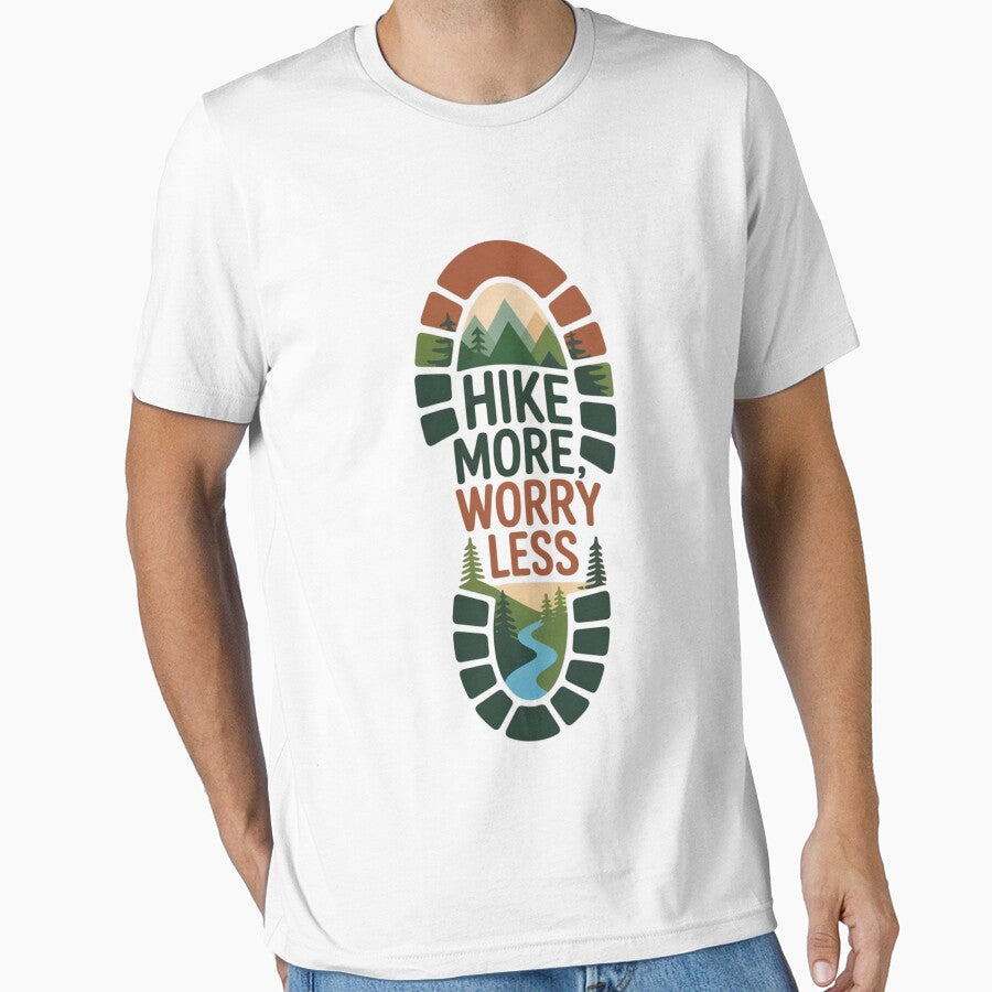Hike More Worry Less Boot Print Nature Hiking Design by RALYSHOP