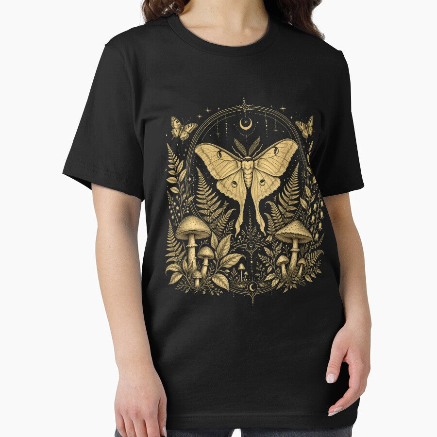 Celestial Gold Luna Moth Botanical Mushroom Aesthetic by CF_VintageDesign