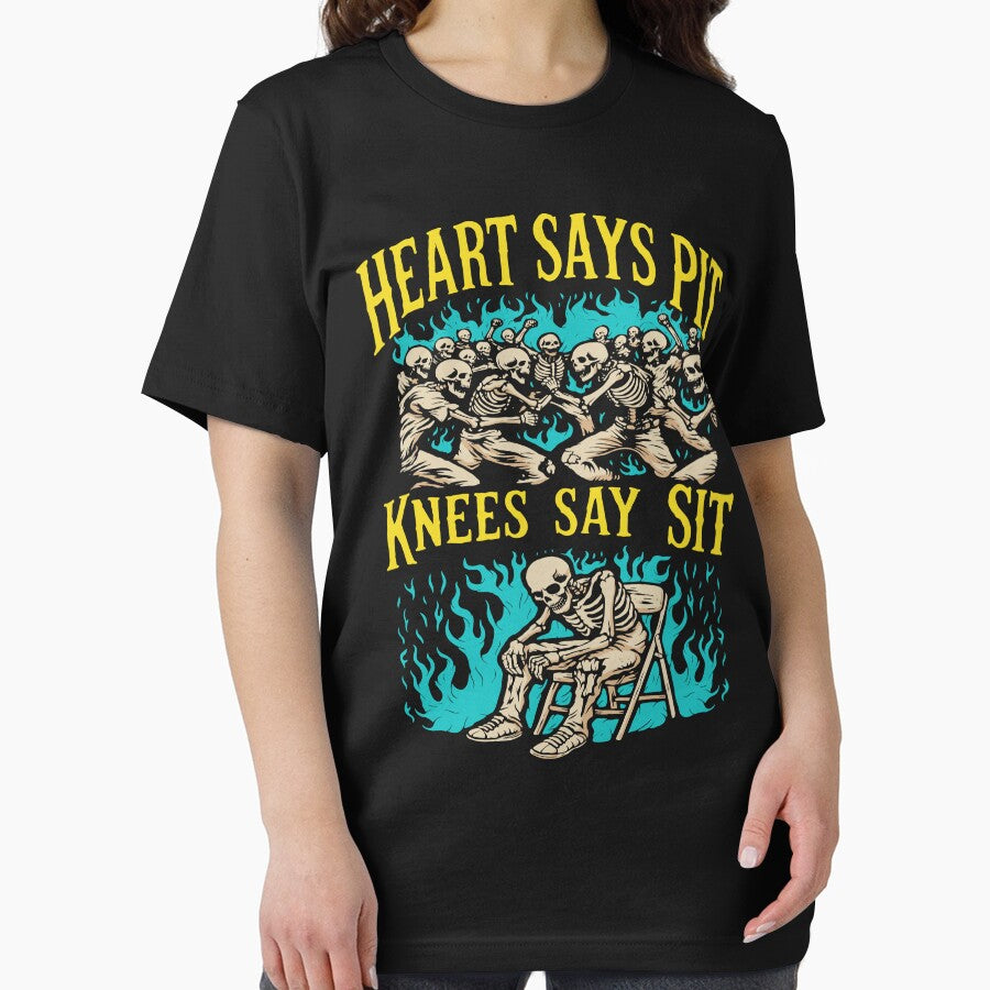 Heart Says Pit Knees Say Sit Funny Skeleton Lover by PixlCrypt