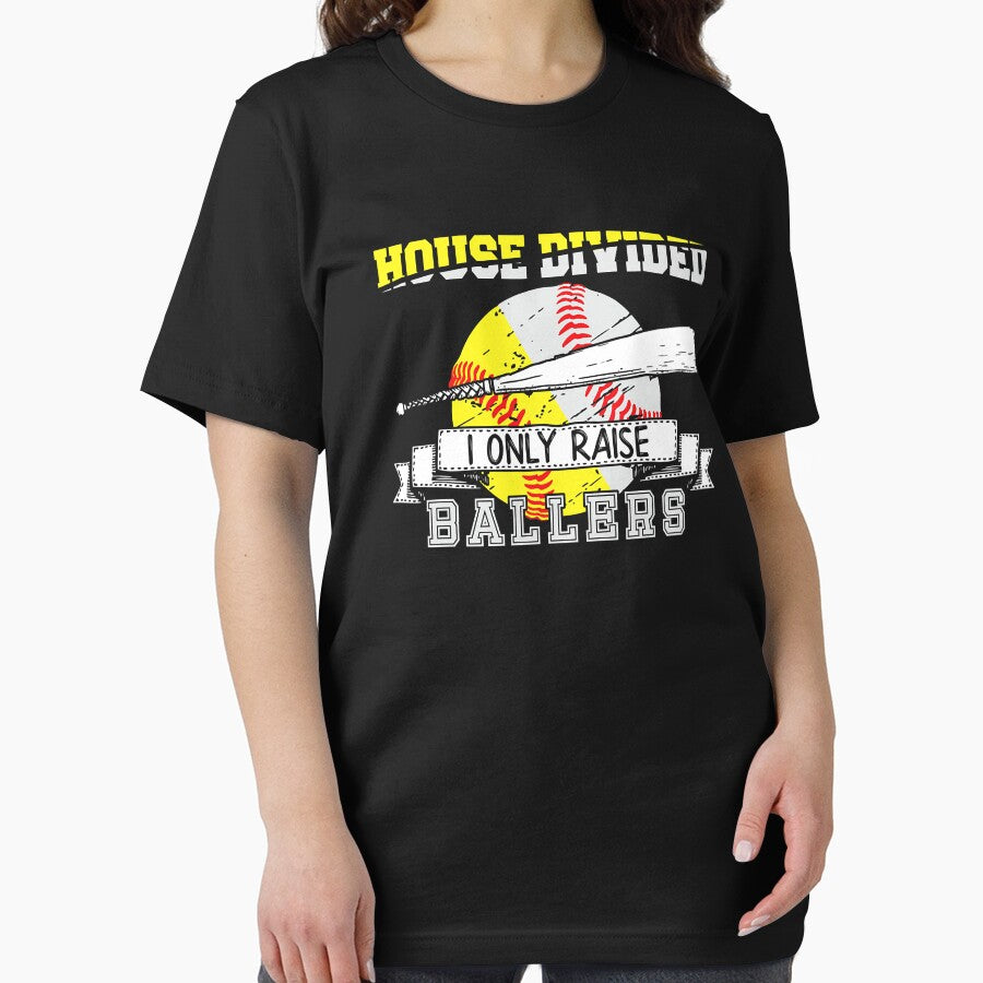 House Divided I Only Raise Ballers Funny Baseball Softball Divided House Ball Mom by MichelSorour