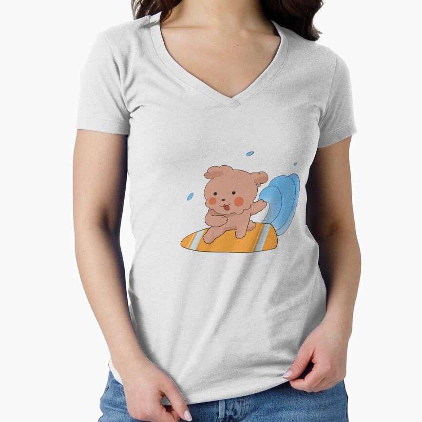 Cute Surfing Dog Kawaii Beach Cartoon by Porpor Artwork
