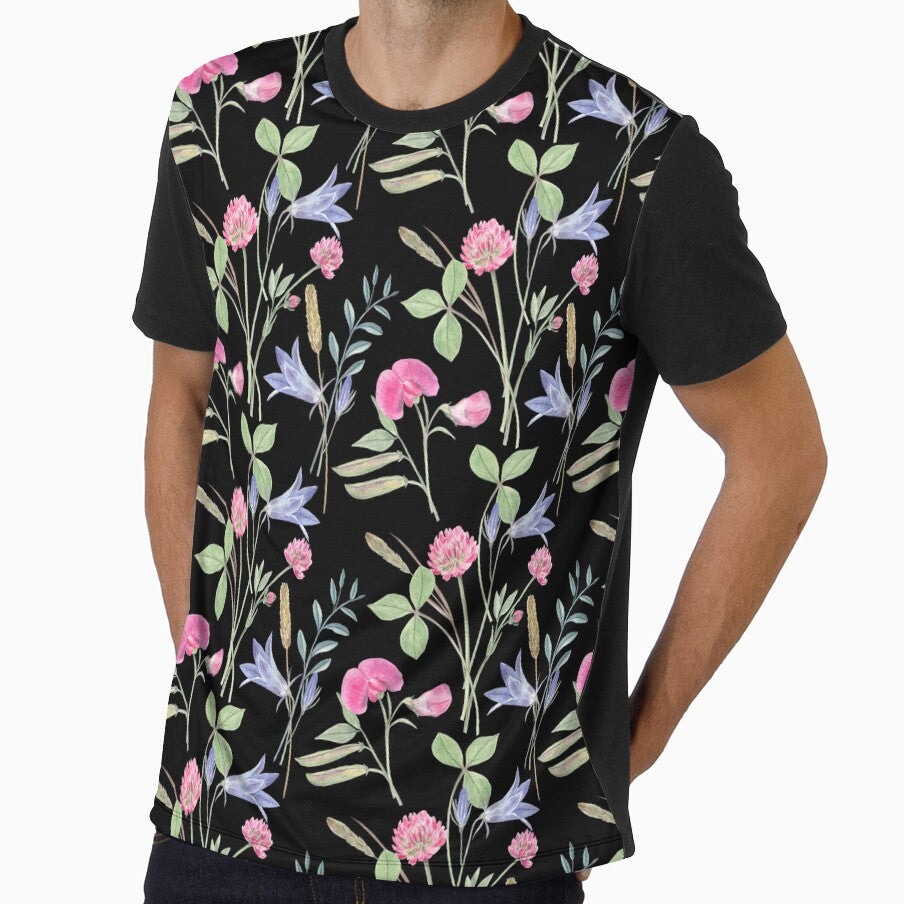 Summer wildflowers pattern on black by Flowersforbear
