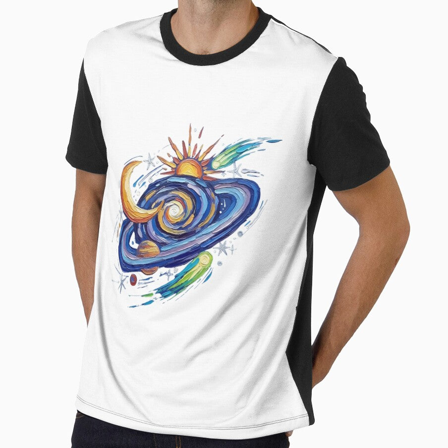 Sun Moon Stars Colorful Palette Knife Art Celestial Design by GymTanLaundry