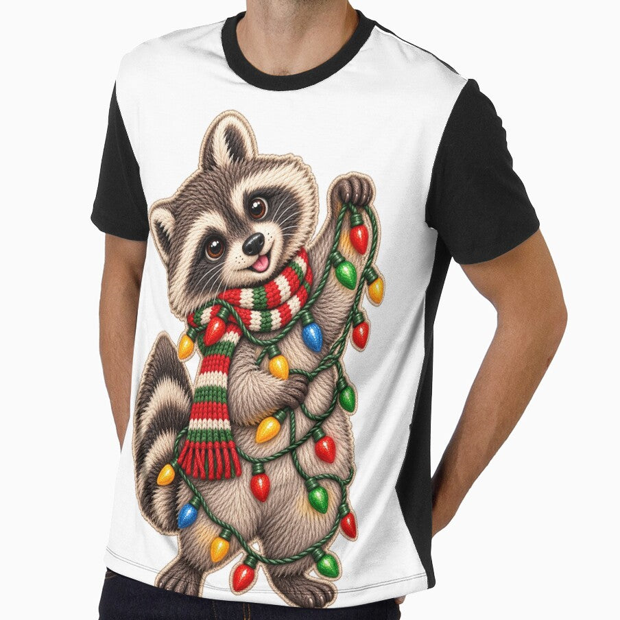 Cute Christmas Raccoon with Holiday Lights by aleano2026