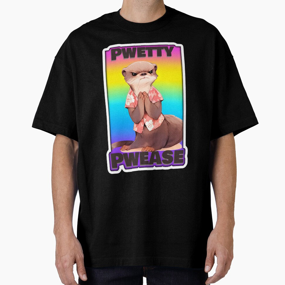 Pwetty Pwease AngryOtter Resentful Otter in a Hawaiian Shirt Rainbow Sticker and Teeshirt Design by ZeesDesign on Redbubble by ZEESDESIGN