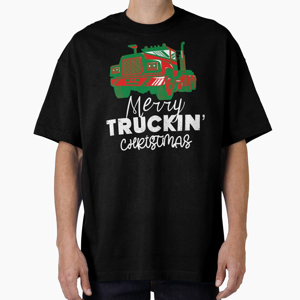 Merry Truckin Christmas Green Red Black Festive Gift For Trucker Truck Driver by Sunny Collections