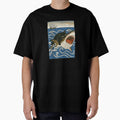 Black Cat Hunting Shark Ukiyo-e Ocean Art Japanese Style Graphic Tee T-Shirt by kevincuellar