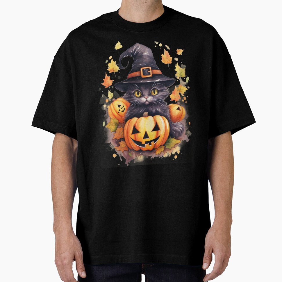 Halloween Cute Black Cat and Pumpkin Face by AnnaMDesign