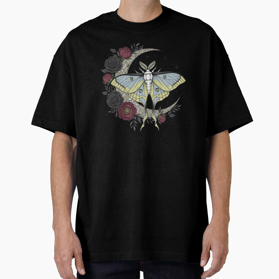 Vintage Luna Moth & Crescent Moon - Dark Gothic Florals by Jaroslaw-S