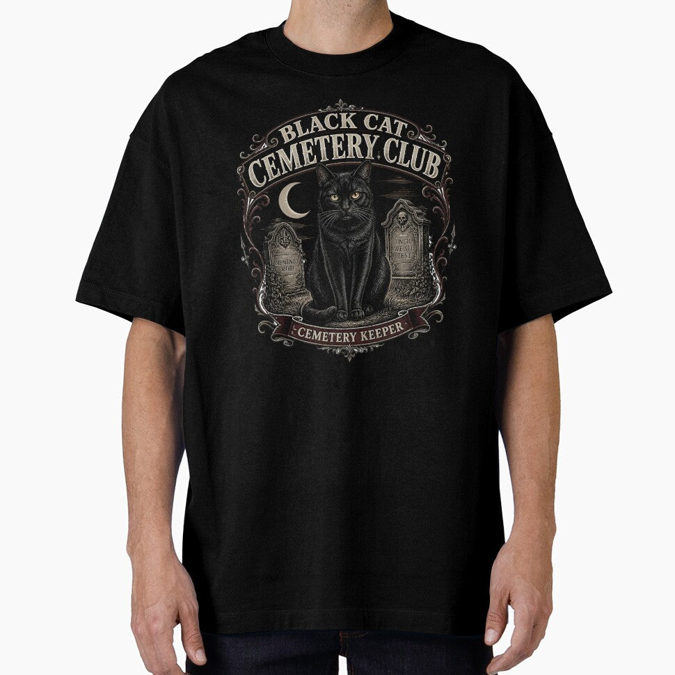 BLACK CAT CEMETERY CLUB Cemetery Keeper Halloween Gothic Engraving by BernoNickel