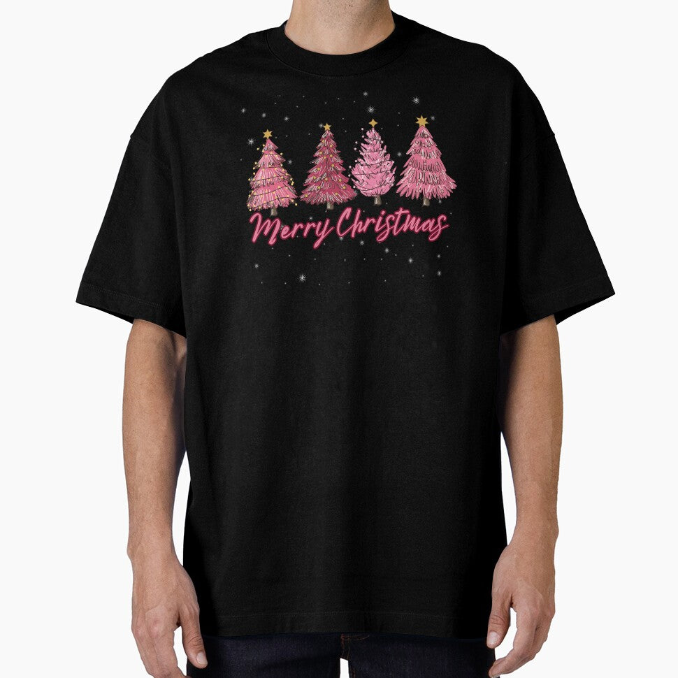 Merry Christmas retro pink trees by 21DashDesigns
