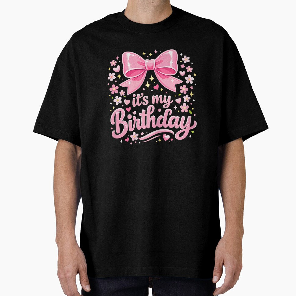 Cute Pink Coquette Ribbon Bow Its My Birthday Party Girl Aesthetic by DienesAngele