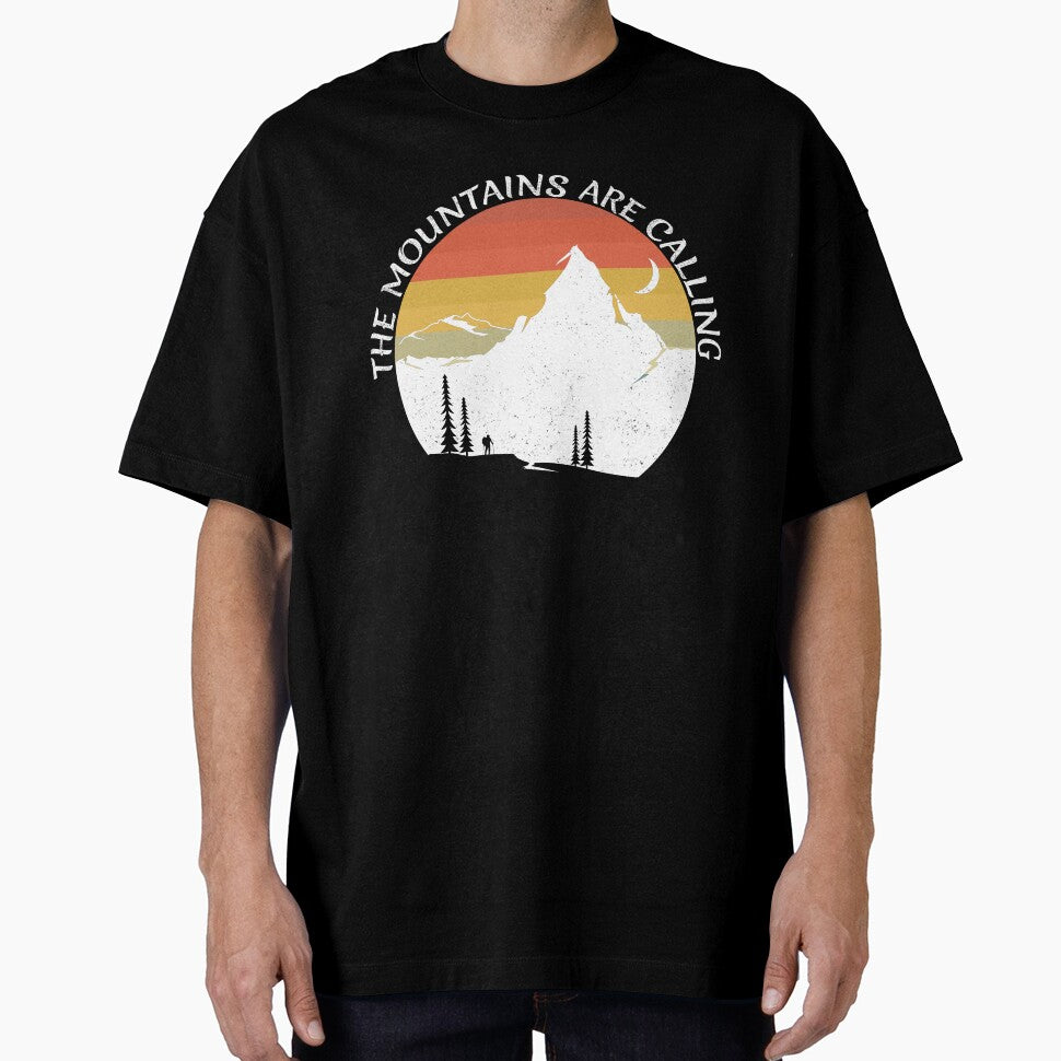 The Mountains Are Calling - Retro Sunset Mountain Outdoor Adventure Design by GetGoodFit