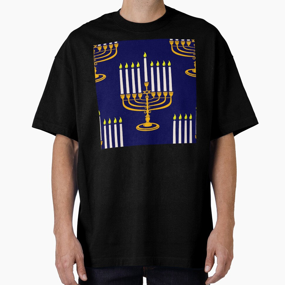 blue menorahs hanukkah jewish print by Gossip Rag