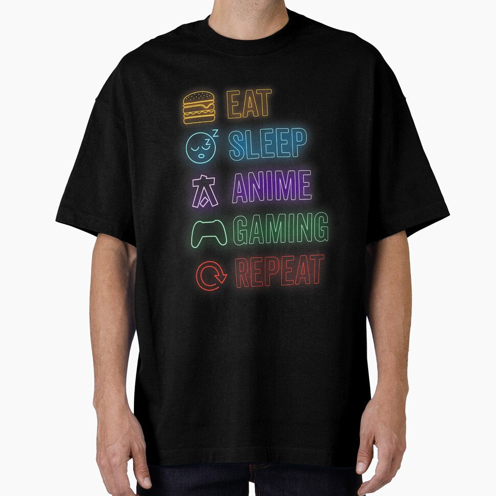 Eat Sleep Anime Gaming Repeat Neon Icons by judycuevas1