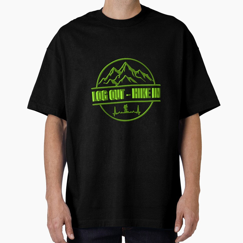 Log Out Hike In | Hiking Badge T-Shirt by inespublishing
