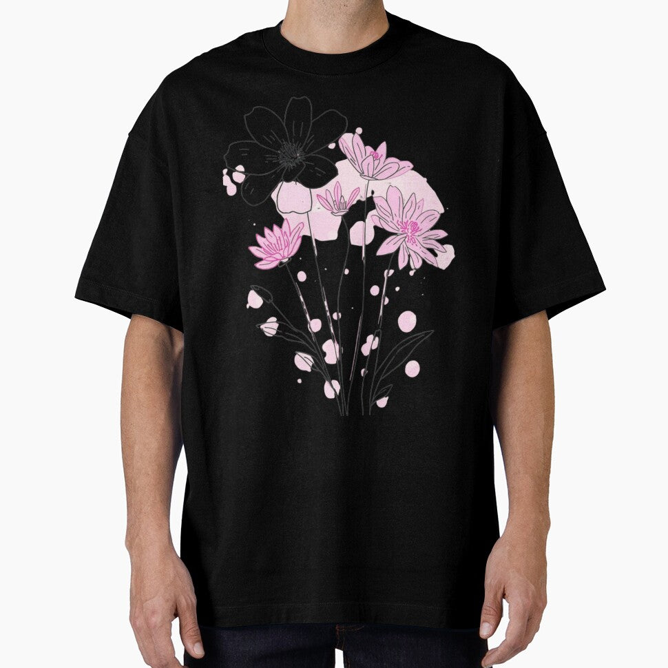 Pink and Black Line Art Wildflower Bouquet by FAGMAVisuals