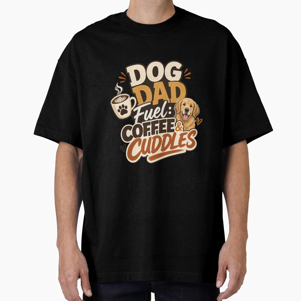 Dog Dad Fuel Coffee & Cuddles Golden Retriever T-Shirt by Ashley critters