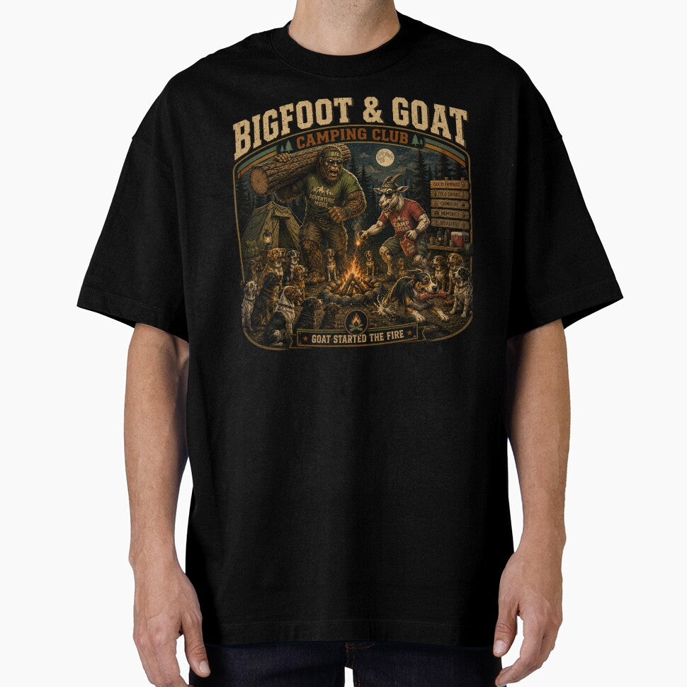 Bigfoot And Goat Camping Club Goat Started The Fire Vintage Retro Camping T Shirt by NicheBloom