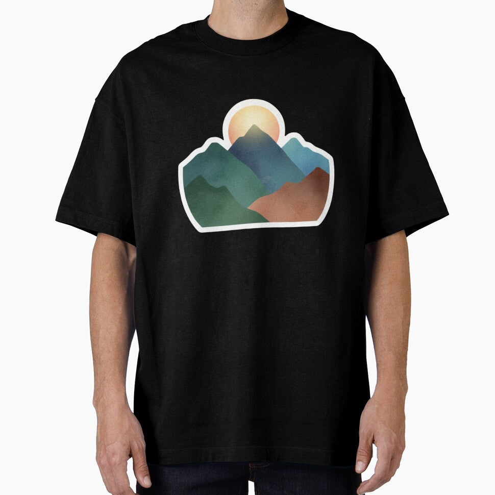 "Sunset Mountain Serenity: Minimalist Watercolor Landscape Sticker by MonaRose_Art