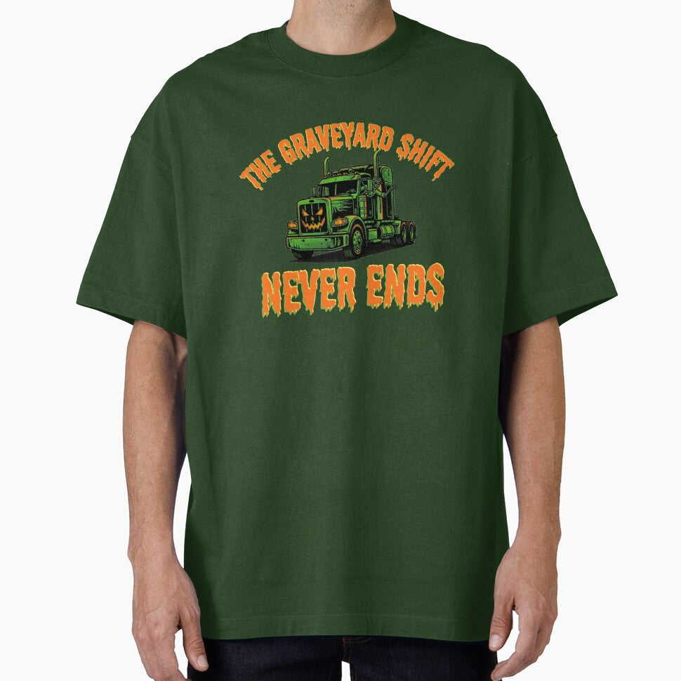 The Graveyard Shift Never Ends Halloween Skeleton Semi Truck Jack-o-Lantern Trucker by Lulustarfox