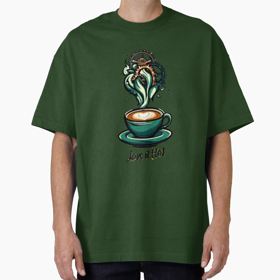 Love It Hot Coffee Logo | Mechanical Steam Gears Flame Cup Barista Design 03 by Shift-Bloom