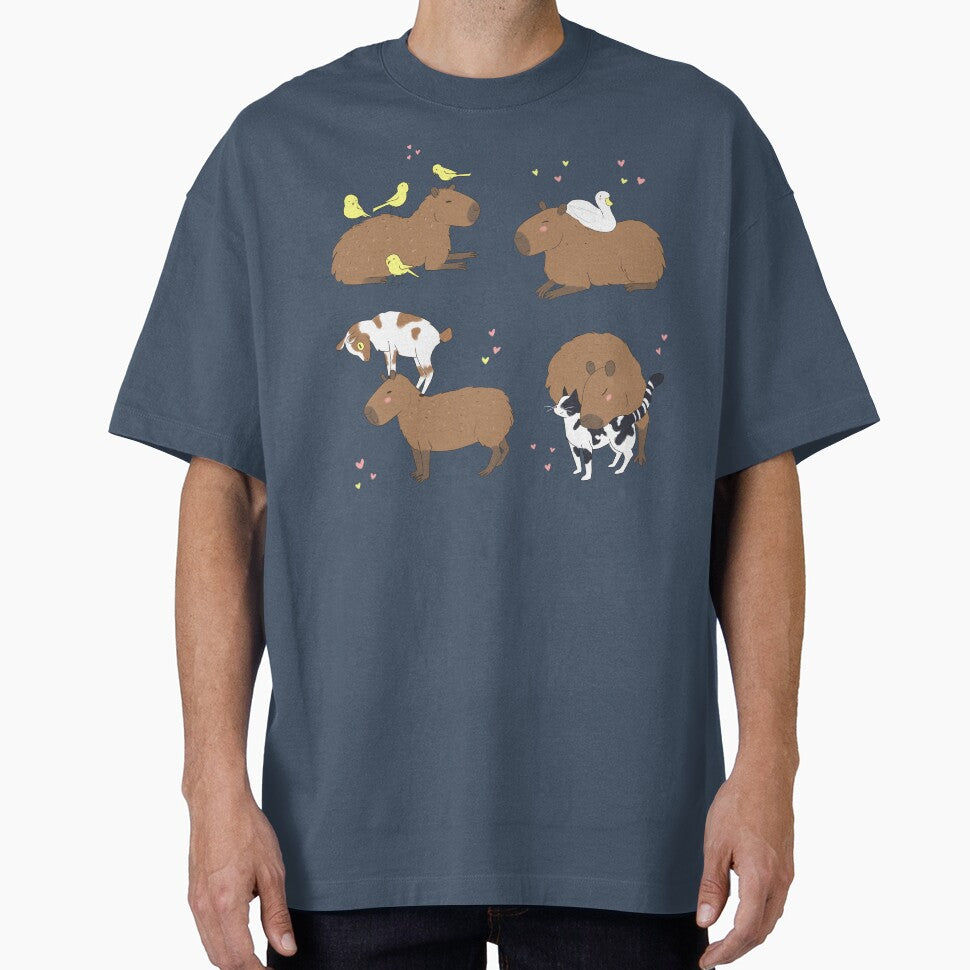 Pack of Cute nice capybara cartoon design with animal friends by Yarafantasyart